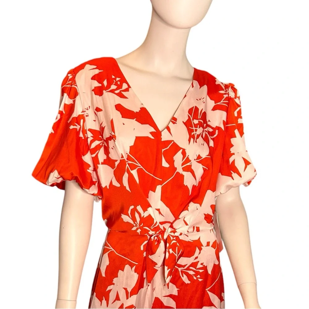 NWT Julia Jordan Women’s Size 16 Floral Midi Dress Tie Front Balloon Sleeve